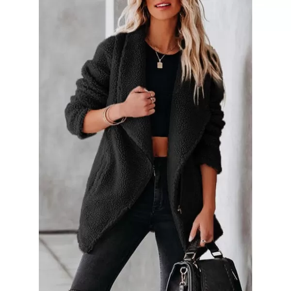 Dokotoo Womens Coats Lapel Collar Long Sleeve Asymmetric Zipper Fuzzy Fleece Jackets with Pockets