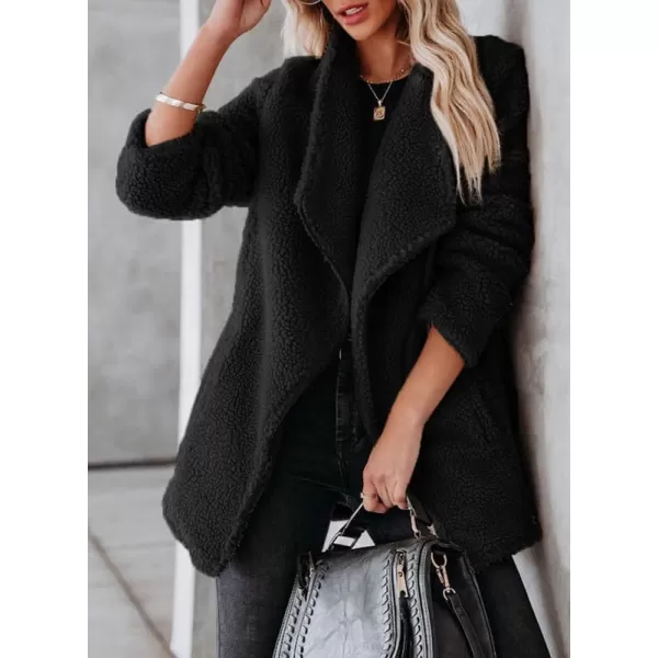 Dokotoo Womens Coats Lapel Collar Long Sleeve Asymmetric Zipper Fuzzy Fleece Jackets with Pockets
