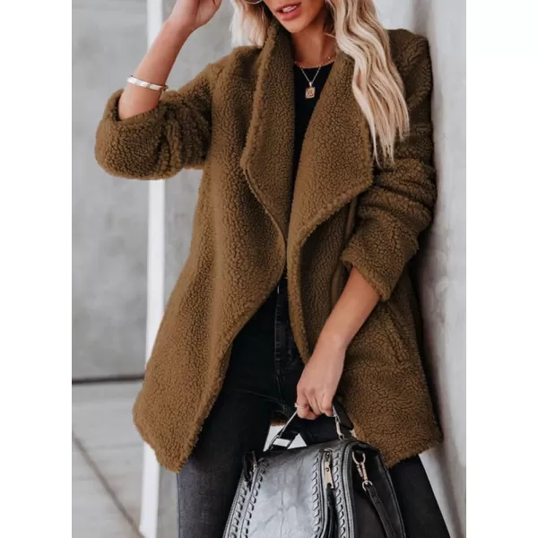 Dokotoo Womens Coats Lapel Collar Long Sleeve Asymmetric Zipper Fuzzy Fleece Jackets with Pockets