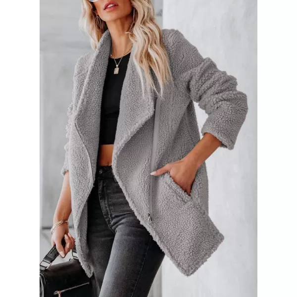 Dokotoo Womens Coats Lapel Collar Long Sleeve Asymmetric Zipper Fuzzy Fleece Jackets with Pockets