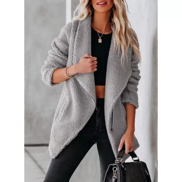 Dokotoo Womens Coats Lapel Collar Long Sleeve Asymmetric Zipper Fuzzy Fleece Jackets with Pockets