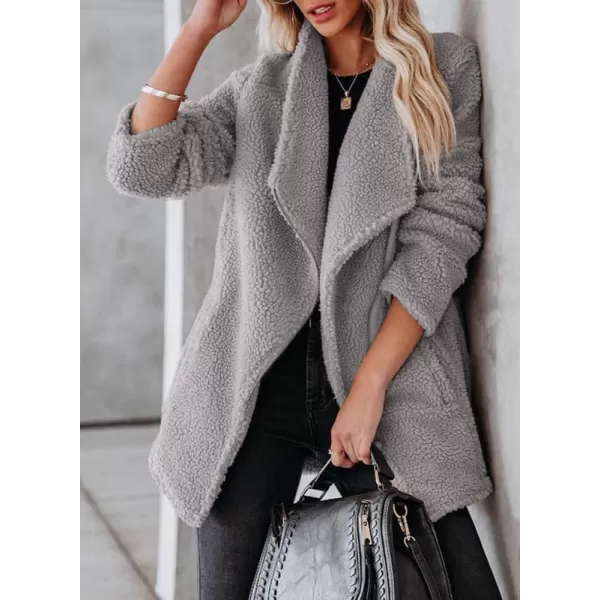 Dokotoo Womens Coats Lapel Collar Long Sleeve Asymmetric Zipper Fuzzy Fleece Jackets with Pockets