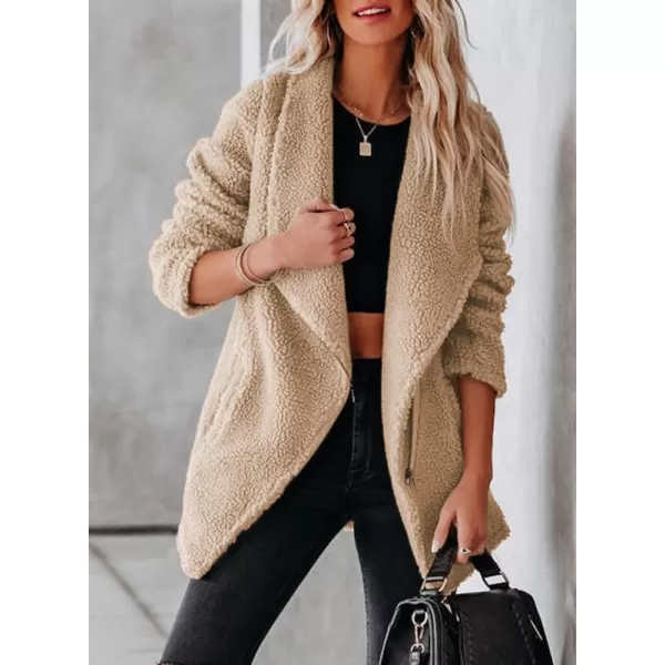 Dokotoo Womens Coats Lapel Collar Long Sleeve Asymmetric Zipper Fuzzy Fleece Jackets with Pockets