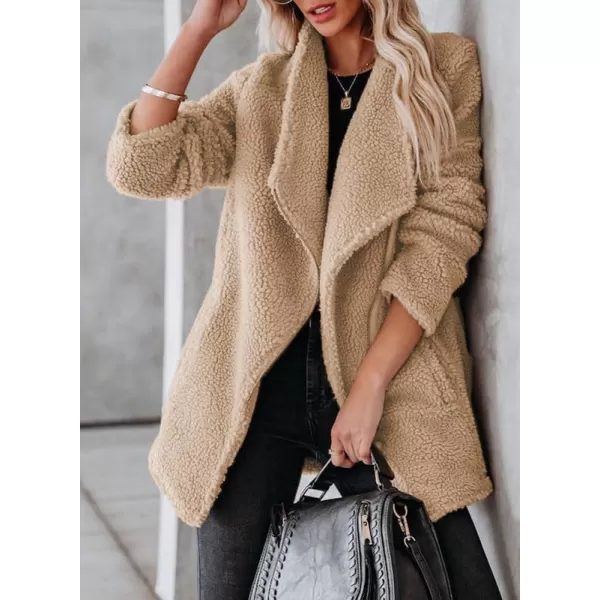 Dokotoo Womens Coats Lapel Collar Long Sleeve Asymmetric Zipper Fuzzy Fleece Jackets with Pockets