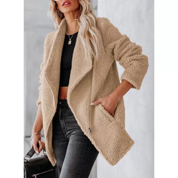 Dokotoo Womens Coats Lapel Collar Long Sleeve Asymmetric Zipper Fuzzy Fleece Jackets with Pockets