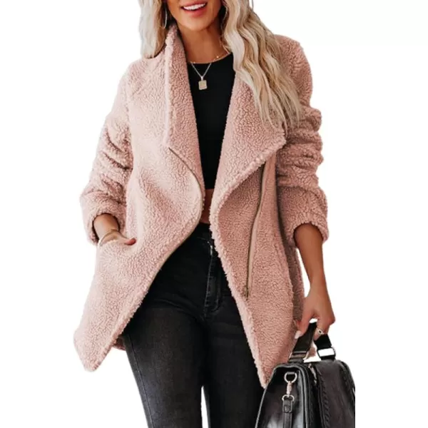 Dokotoo Womens Coats Lapel Collar Long Sleeve Asymmetric Zipper Fuzzy Fleece Jackets with Pockets