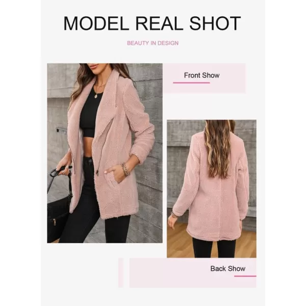 Dokotoo Womens Coats Lapel Collar Long Sleeve Asymmetric Zipper Fuzzy Fleece Jackets with Pockets