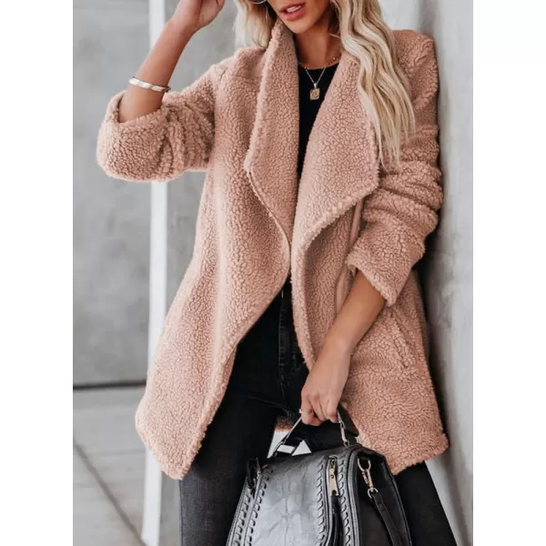 Dokotoo Womens Coats Lapel Collar Long Sleeve Asymmetric Zipper Fuzzy Fleece Jackets with Pockets