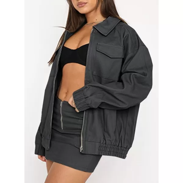 Dokotoo Womens Collared Neck Zip Up Vintage Fashion Cargo Jackets Coats with Front Pockets