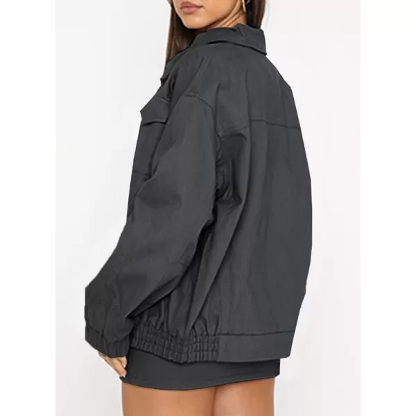 Dokotoo Womens Collared Neck Zip Up Vintage Fashion Cargo Jackets Coats with Front Pockets