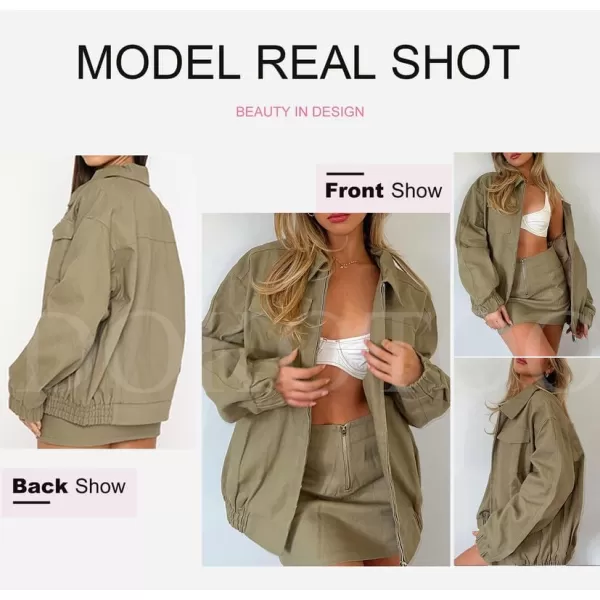 Dokotoo Womens Collared Neck Zip Up Vintage Fashion Cargo Jackets Coats with Front Pockets