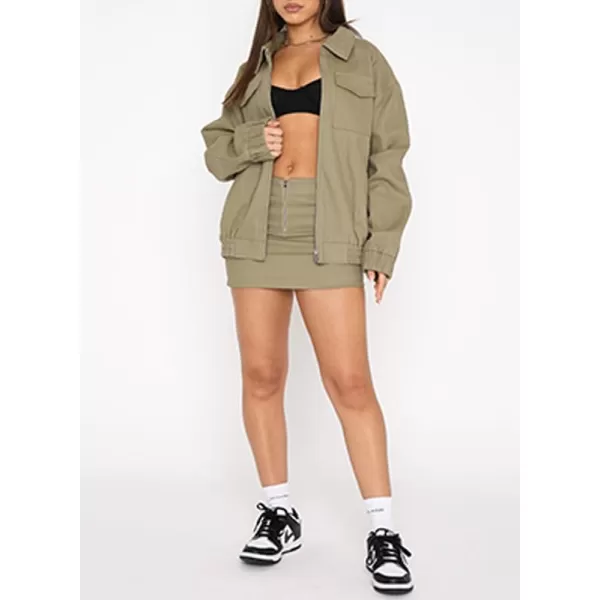 Dokotoo Womens Collared Neck Zip Up Vintage Fashion Cargo Jackets Coats with Front Pockets