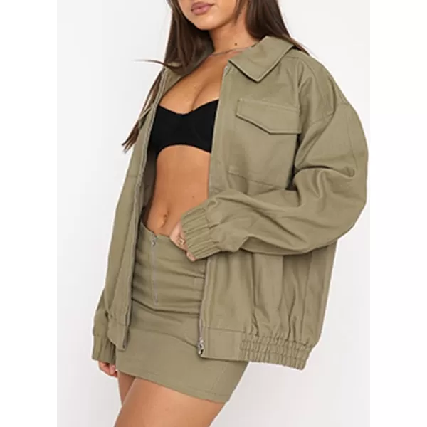 Dokotoo Womens Collared Neck Zip Up Vintage Fashion Cargo Jackets Coats with Front Pockets