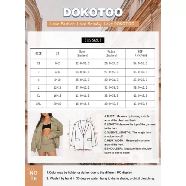 Dokotoo Womens Collared Neck Zip Up Vintage Fashion Cargo Jackets Coats with Front Pockets