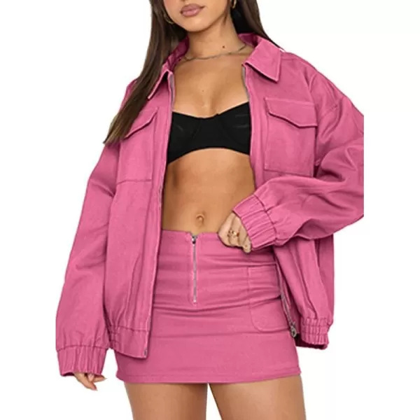 Dokotoo Womens Collared Neck Zip Up Vintage Fashion Cargo Jackets Coats with Front Pockets