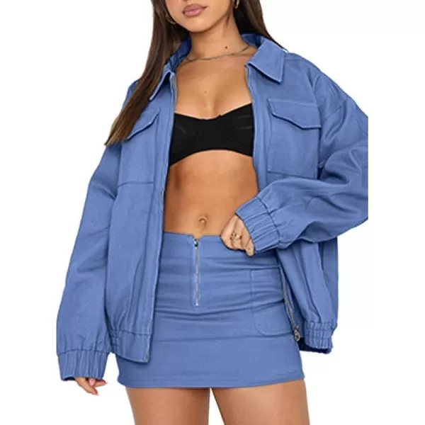 Dokotoo Womens Collared Neck Zip Up Vintage Fashion Cargo Jackets Coats with Front Pockets