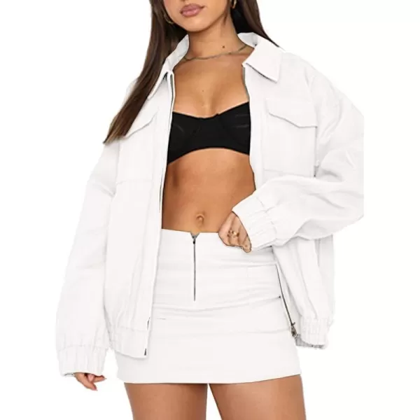 Dokotoo Womens Collared Neck Zip Up Vintage Fashion Cargo Jackets Coats with Front Pockets