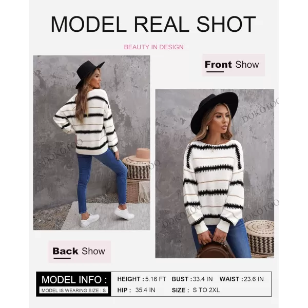 Dokotoo Womens Color Block Sweaters Long Sleeve Crewneck Pullover Knit Jumper Tops