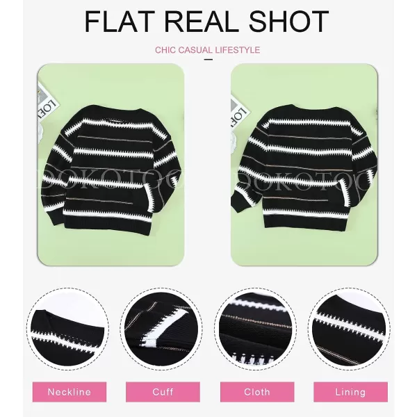 Dokotoo Womens Color Block Sweaters Long Sleeve Crewneck Pullover Knit Jumper Tops