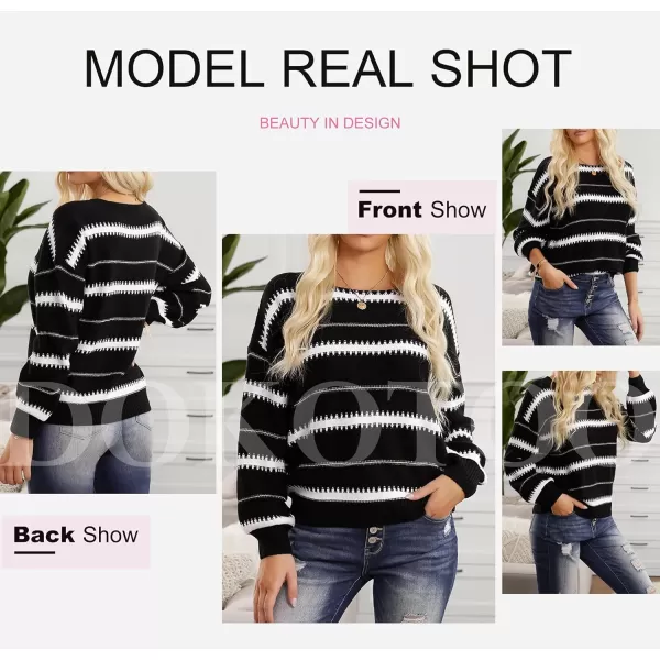 Dokotoo Womens Color Block Sweaters Long Sleeve Crewneck Pullover Knit Jumper Tops