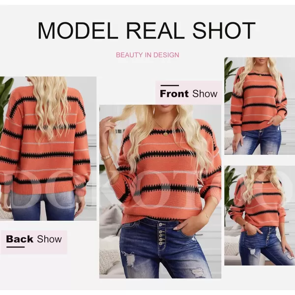 Dokotoo Womens Color Block Sweaters Long Sleeve Crewneck Pullover Knit Jumper Tops