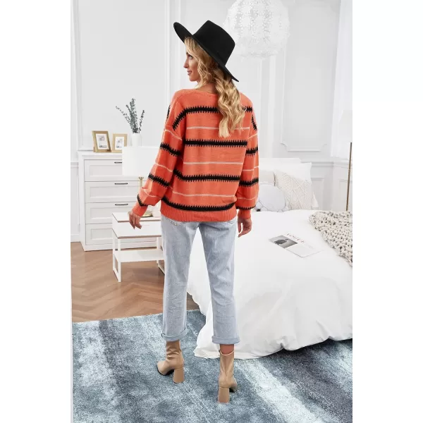Dokotoo Womens Color Block Sweaters Long Sleeve Crewneck Pullover Knit Jumper Tops