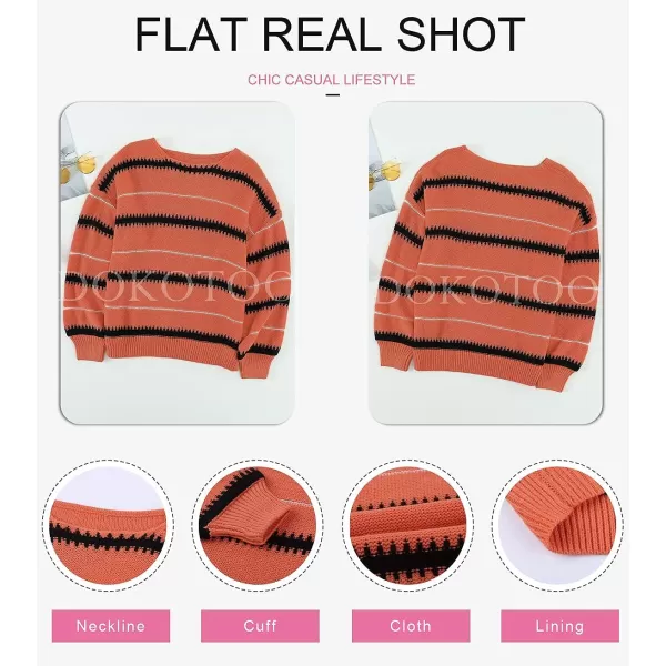 Dokotoo Womens Color Block Sweaters Long Sleeve Crewneck Pullover Knit Jumper Tops