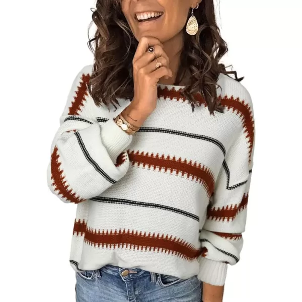 Dokotoo Womens Color Block Sweaters Long Sleeve Crewneck Pullover Knit Jumper Tops