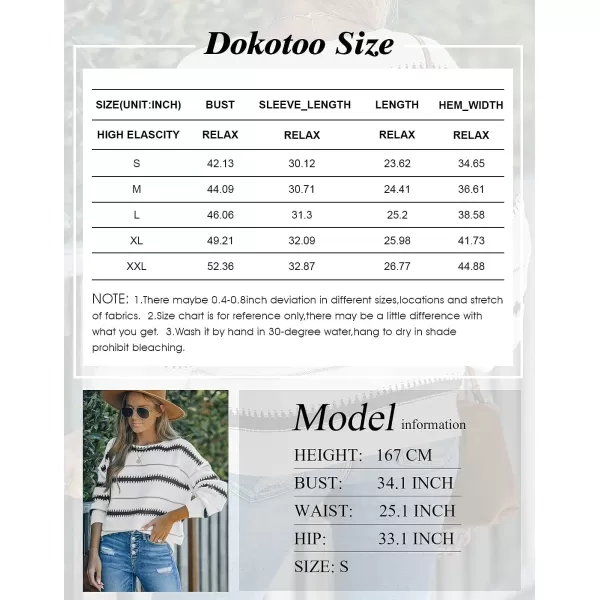 Dokotoo Womens Color Block Sweaters Long Sleeve Crewneck Pullover Knit Jumper Tops