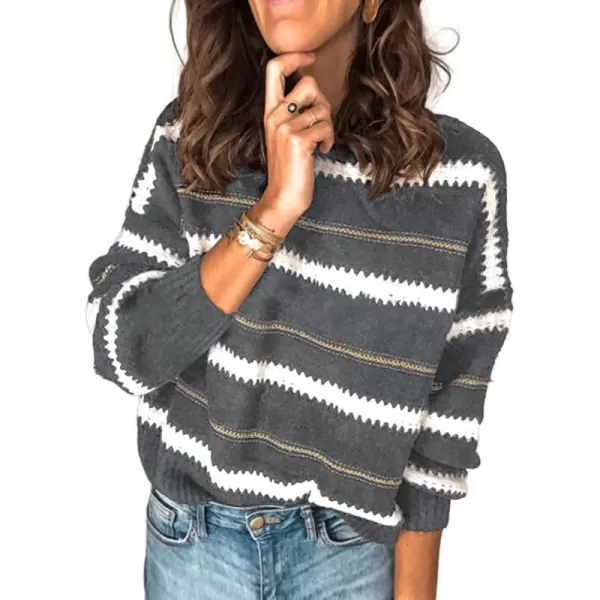 Dokotoo Womens Color Block Sweaters Long Sleeve Crewneck Pullover Knit Jumper Tops