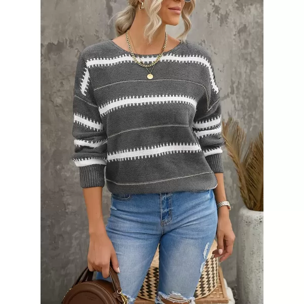Dokotoo Womens Color Block Sweaters Long Sleeve Crewneck Pullover Knit Jumper Tops