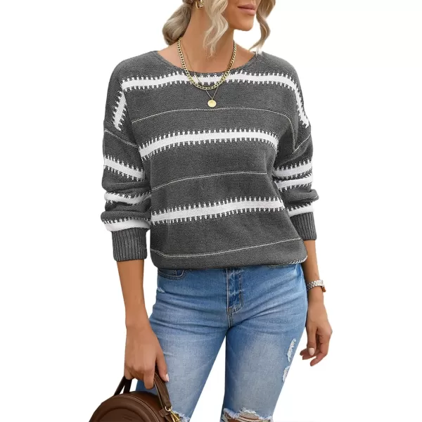 Dokotoo Womens Color Block Sweaters Long Sleeve Crewneck Pullover Knit Jumper Tops
