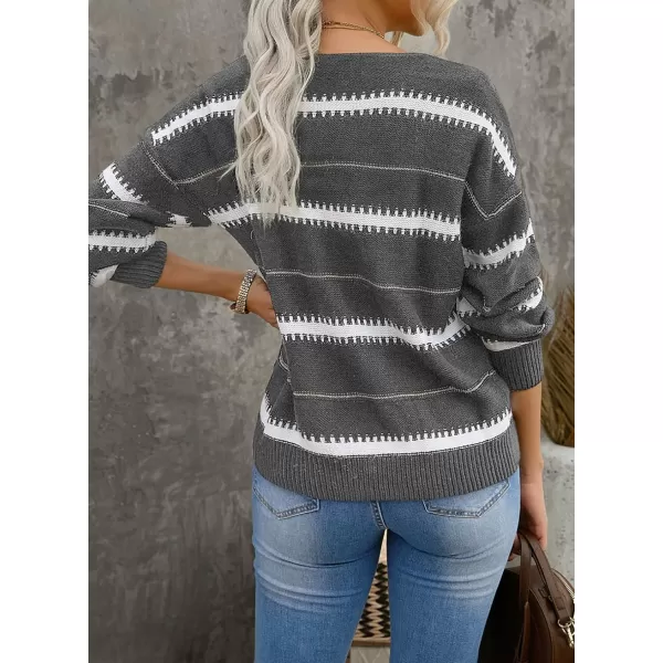 Dokotoo Womens Color Block Sweaters Long Sleeve Crewneck Pullover Knit Jumper Tops