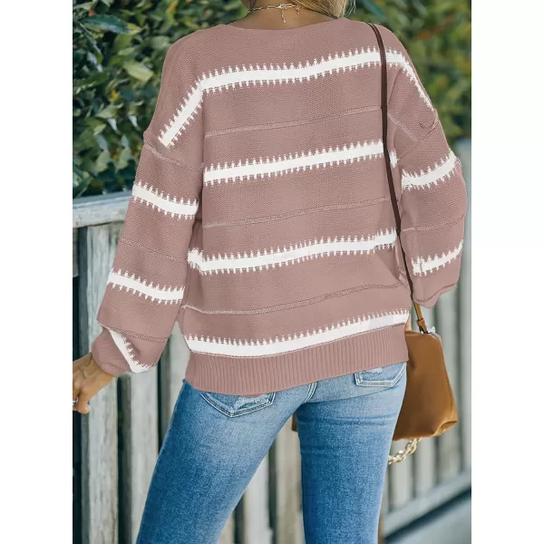 Dokotoo Womens Color Block Sweaters Long Sleeve Crewneck Pullover Knit Jumper Tops