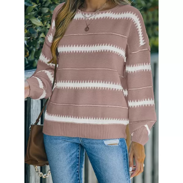 Dokotoo Womens Color Block Sweaters Long Sleeve Crewneck Pullover Knit Jumper Tops