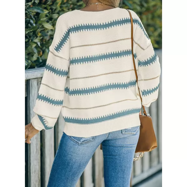 Dokotoo Womens Color Block Sweaters Long Sleeve Crewneck Pullover Knit Jumper Tops