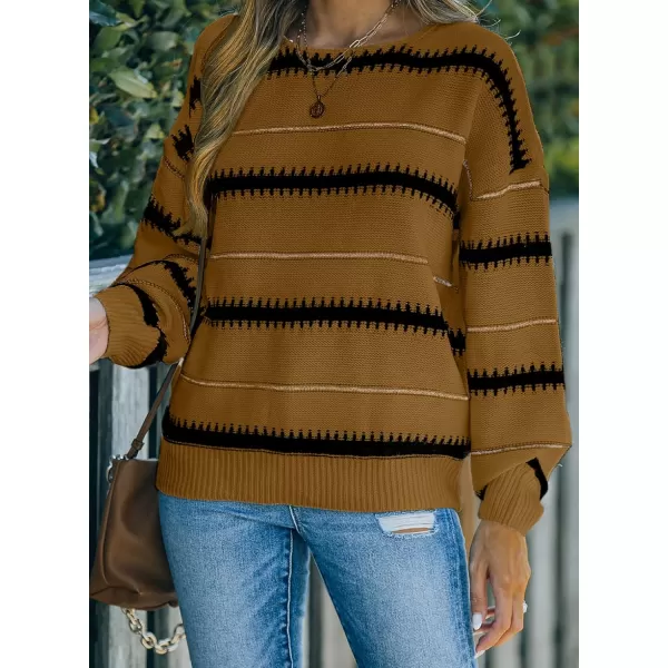 Dokotoo Womens Color Block Sweaters Long Sleeve Crewneck Pullover Knit Jumper Tops
