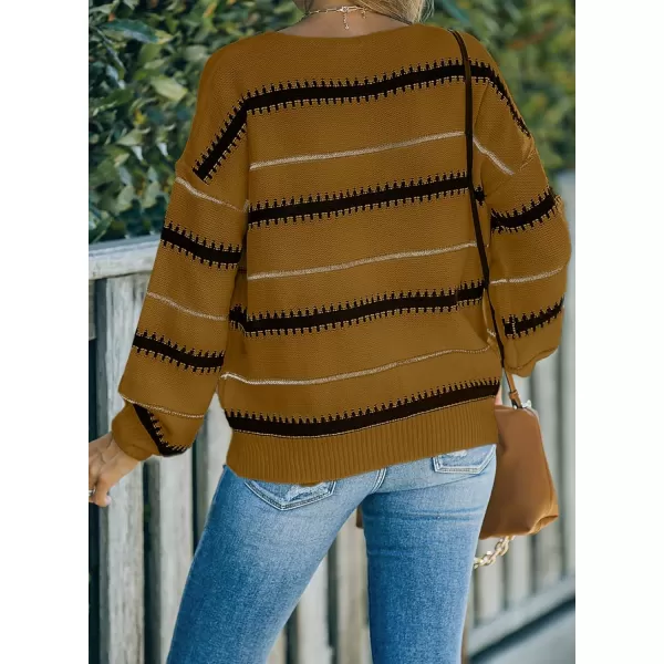 Dokotoo Womens Color Block Sweaters Long Sleeve Crewneck Pullover Knit Jumper Tops