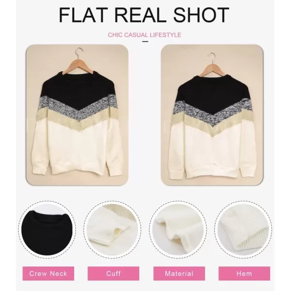 Dokotoo Womens Color Block Sweaters Long Sleeve Crewneck Pullover Knit Jumper Tops