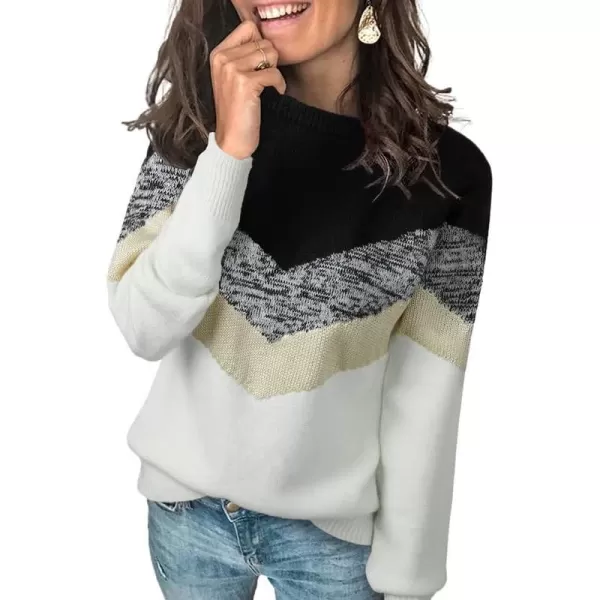 Dokotoo Womens Color Block Sweaters Long Sleeve Crewneck Pullover Knit Jumper Tops
