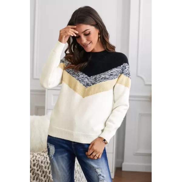 Dokotoo Womens Color Block Sweaters Long Sleeve Crewneck Pullover Knit Jumper Tops