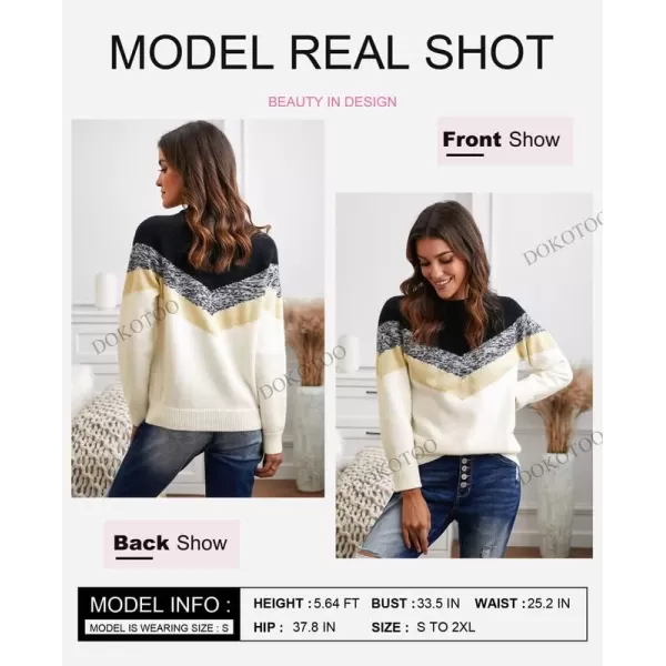 Dokotoo Womens Color Block Sweaters Long Sleeve Crewneck Pullover Knit Jumper Tops