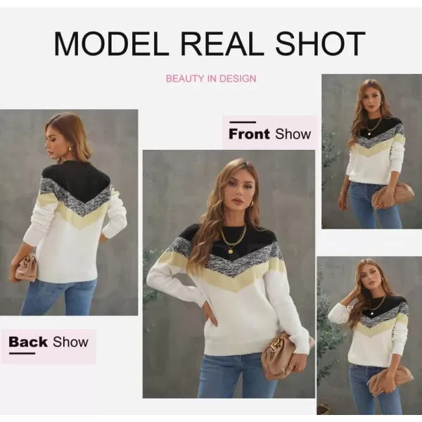 Dokotoo Womens Color Block Sweaters Long Sleeve Crewneck Pullover Knit Jumper Tops