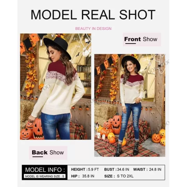 Dokotoo Womens Color Block Sweaters Long Sleeve Crewneck Pullover Knit Jumper Tops