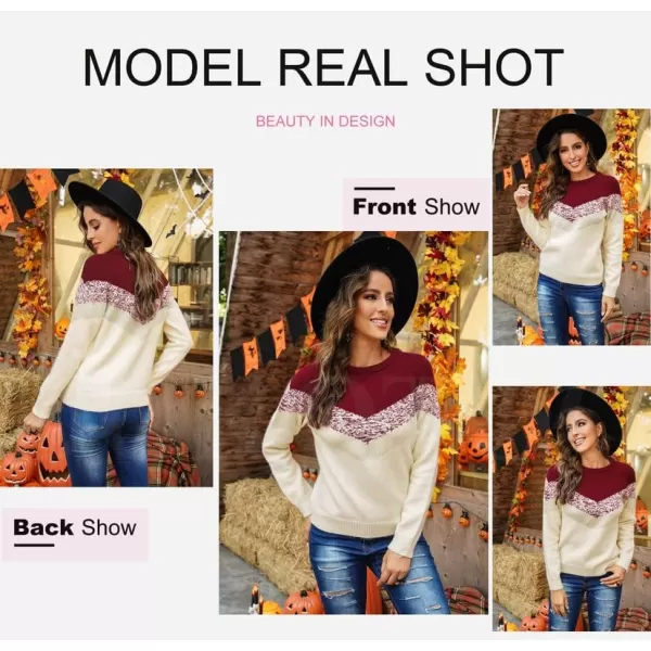 Dokotoo Womens Color Block Sweaters Long Sleeve Crewneck Pullover Knit Jumper Tops