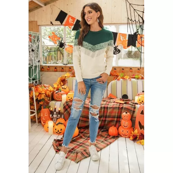 Dokotoo Womens Color Block Sweaters Long Sleeve Crewneck Pullover Knit Jumper Tops