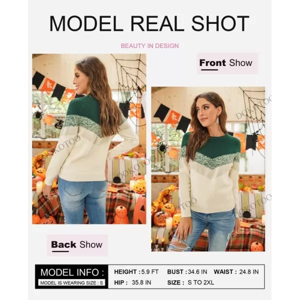 Dokotoo Womens Color Block Sweaters Long Sleeve Crewneck Pullover Knit Jumper Tops
