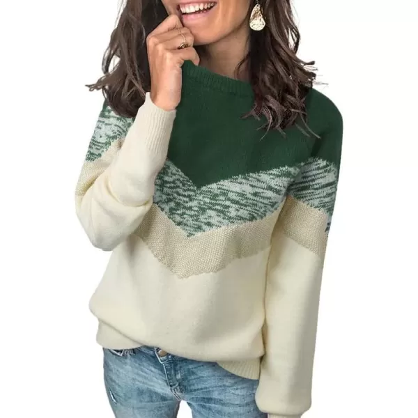 Dokotoo Womens Color Block Sweaters Long Sleeve Crewneck Pullover Knit Jumper Tops
