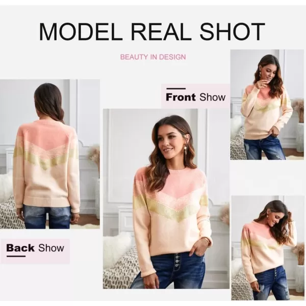 Dokotoo Womens Color Block Sweaters Long Sleeve Crewneck Pullover Knit Jumper Tops