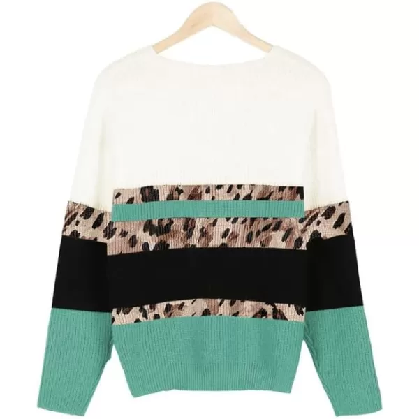 Dokotoo Womens Color Block Sweaters Long Sleeve Crewneck Pullover Knit Jumper Tops